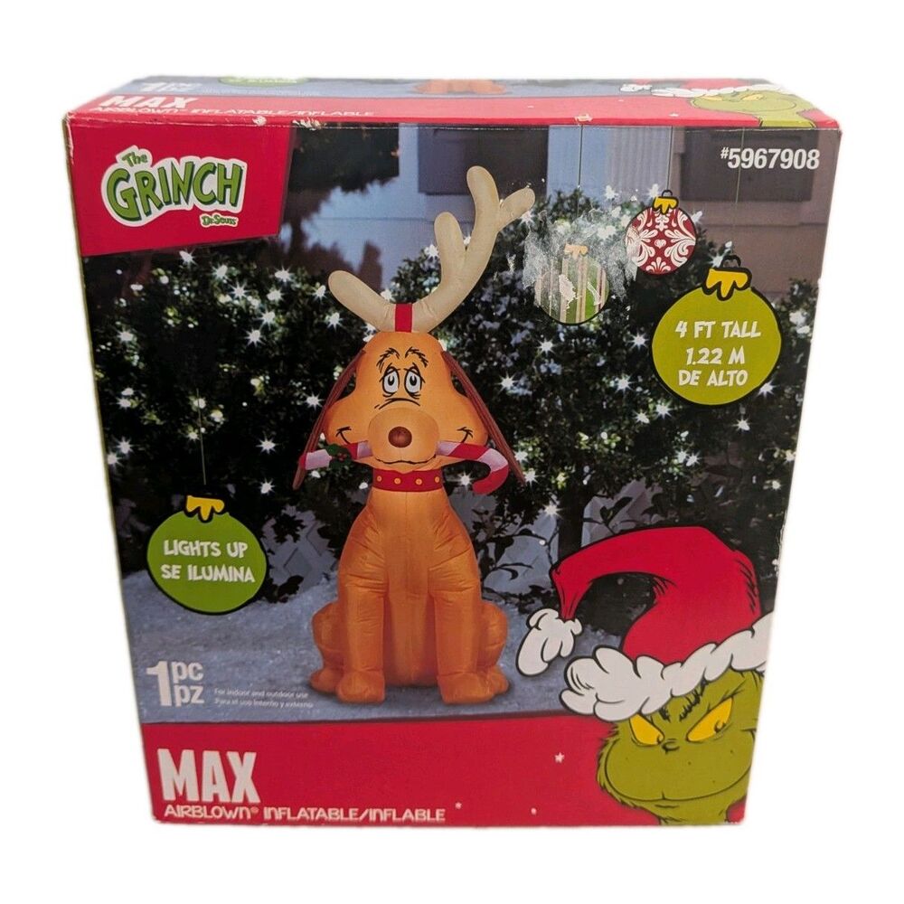 Gemmy Grinch Max Dog 4 Ft Airblown Inflatable LED Christmas 885252 Dr Seuss Xmas